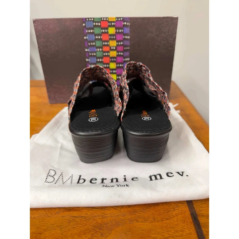 New Bernie Mev 38 7.5 Woven Elastic Wedge Sandals Multi Color Black Slide Shoes